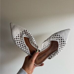 Jeffrey Campbell White Woven Pointed Slip-On Mules